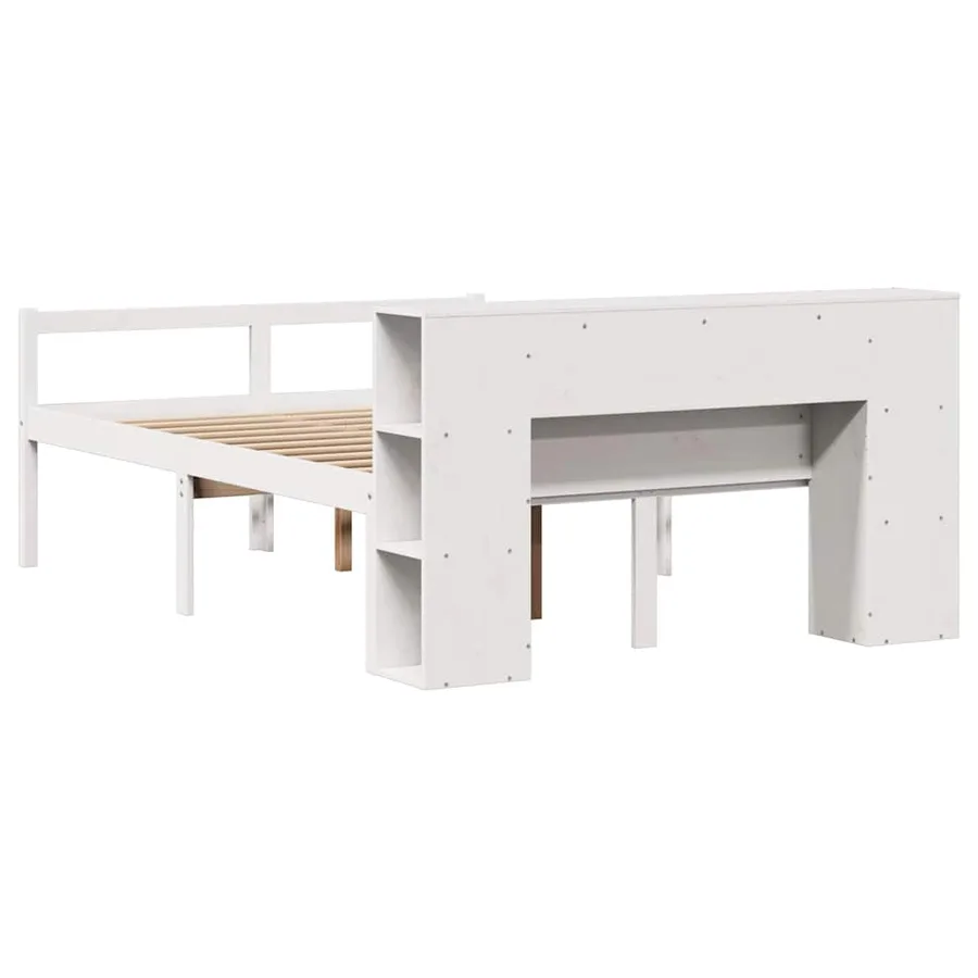 Lit bibliothèque sans matelas blanc 160x200 cm bois pin massif - 6