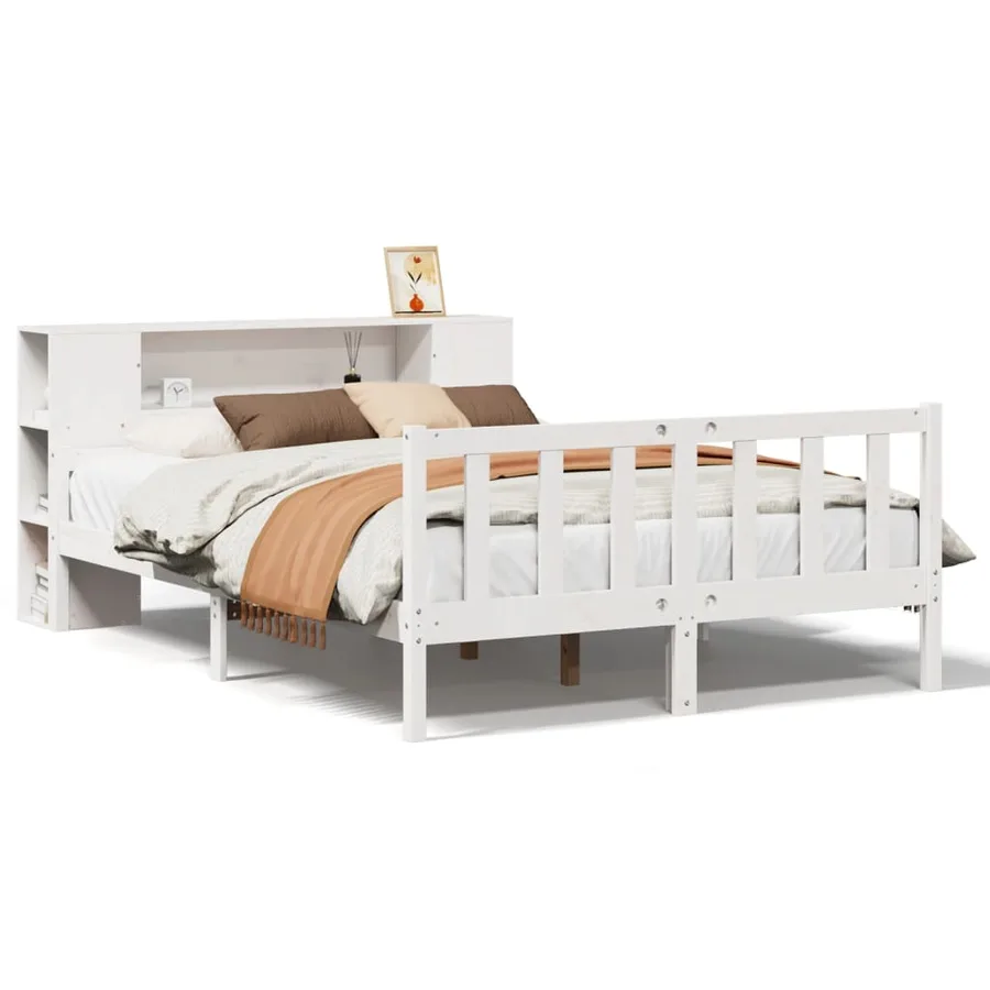 Lit bibliothèque sans matelas blanc 160x200 cm bois pin massif - 2