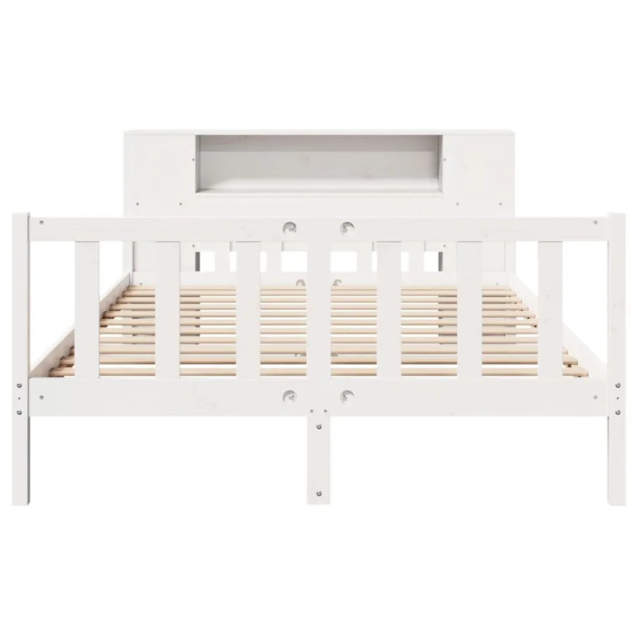 Lit bibliothèque sans matelas blanc 160x200 cm bois pin massif - 4
