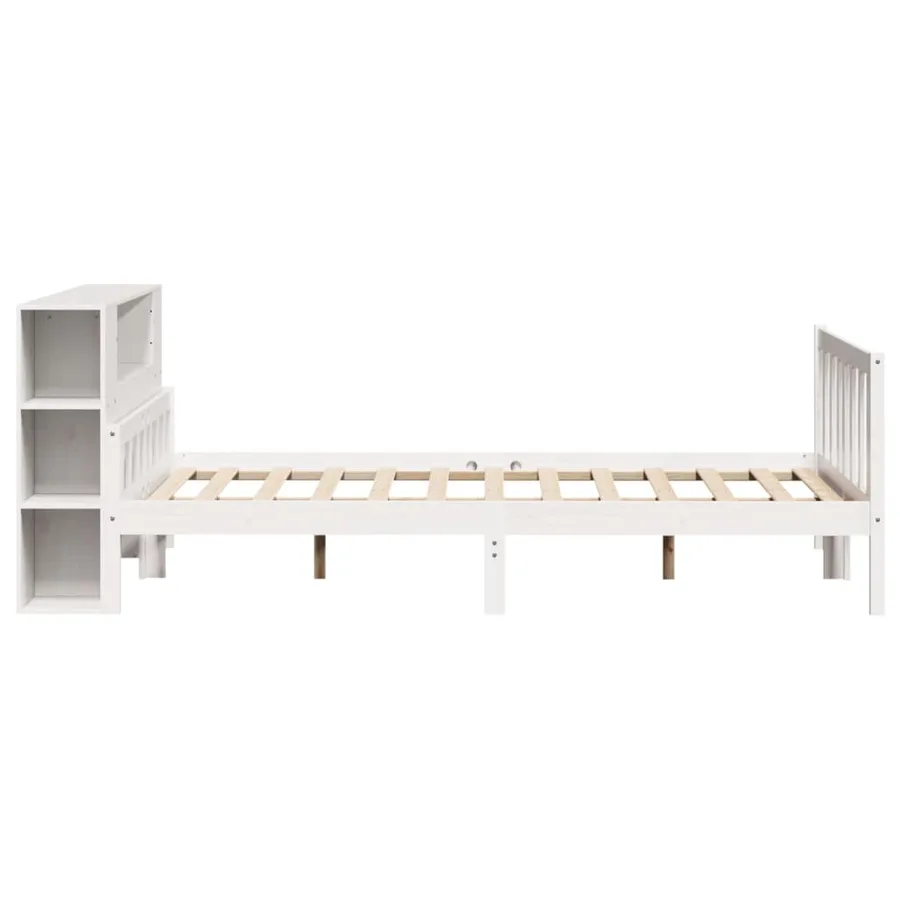 Lit bibliothèque sans matelas blanc 160x200 cm bois pin massif - 5