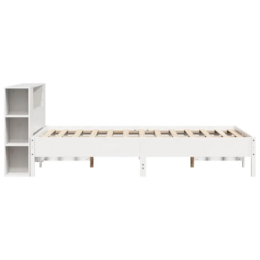 Lit bibliothèque sans matelas blanc 160x200 cm bois pin massif - 5