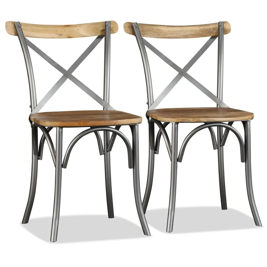 Chaises à manger lot de 6 bois de manguier massif et acier - 4