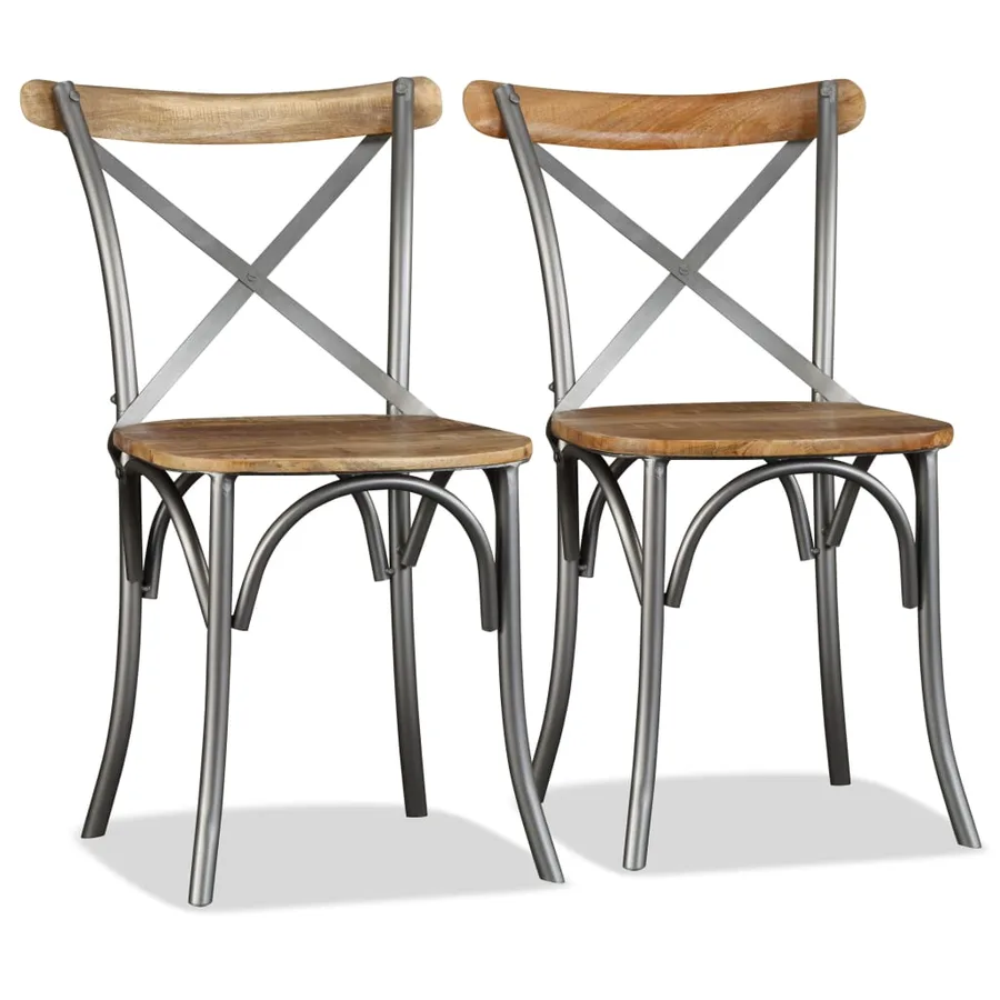 Chaises à manger lot de 6 bois de manguier massif et acier - 5