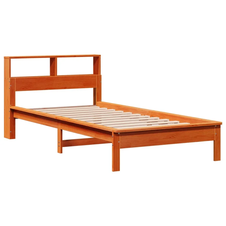 Lit bibliothèque sans matelas cire marron 90x190 cm pin massif - 3