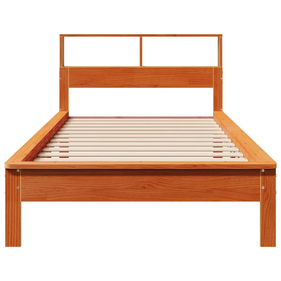 Lit bibliothèque sans matelas cire marron 90x190 cm pin massif - 4