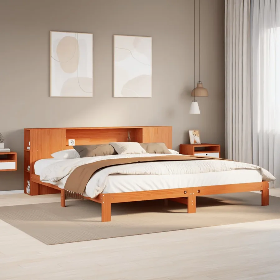Lit bibliothèque sans matelas cire marron 180x200 cm pin massif