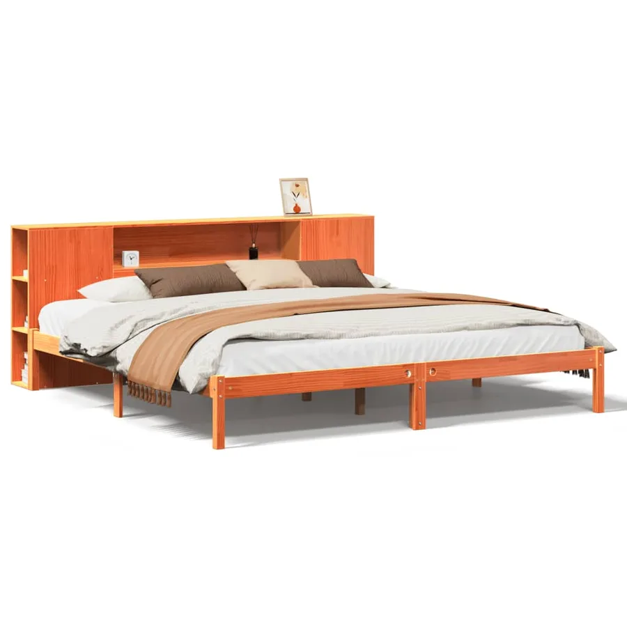 Lit bibliothèque sans matelas cire marron 180x200 cm pin massif - 2