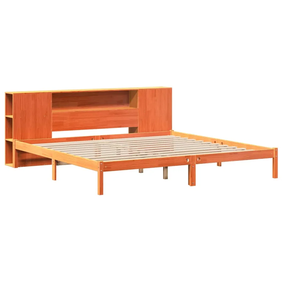 Lit bibliothèque sans matelas cire marron 180x200 cm pin massif - 3