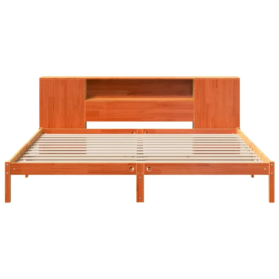 Lit bibliothèque sans matelas cire marron 180x200 cm pin massif - 4