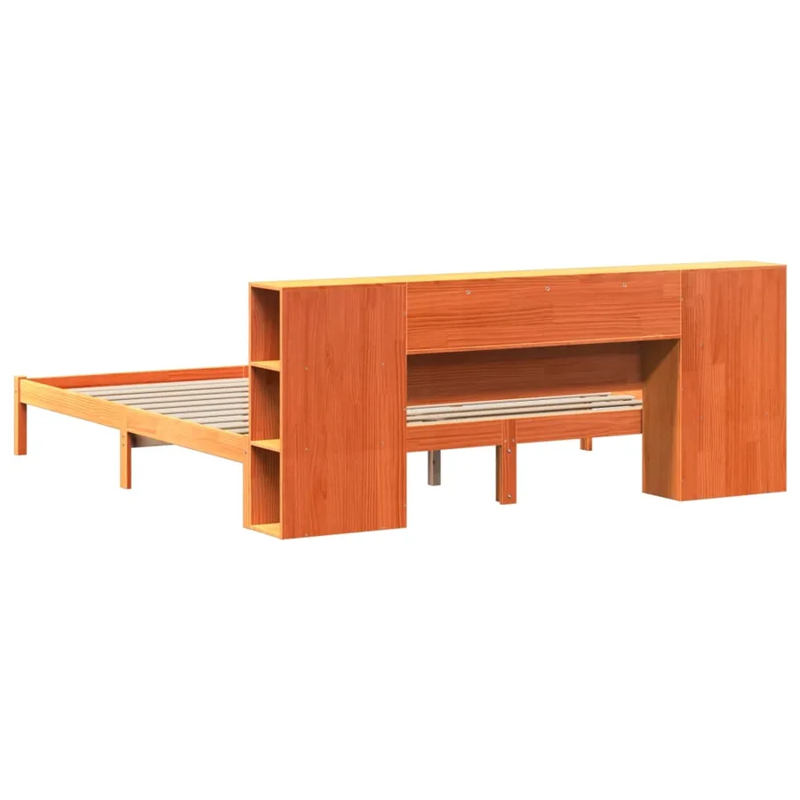Lit bibliothèque sans matelas cire marron 180x200 cm pin massif - 6