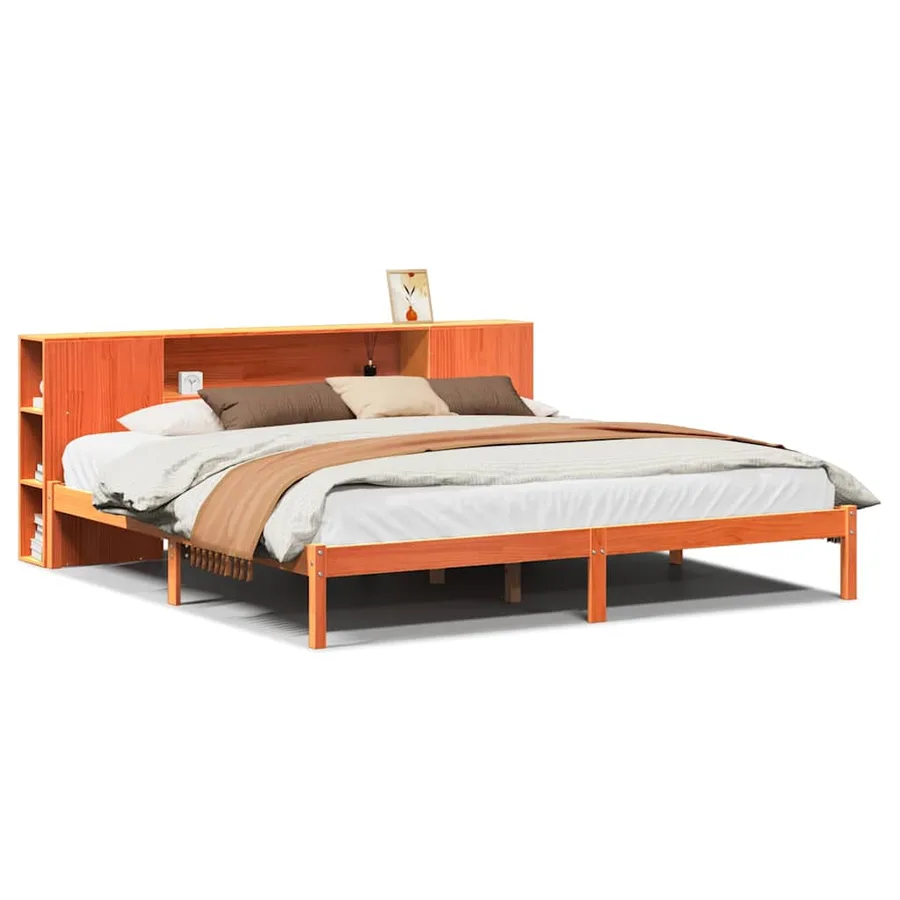 Lit bibliothèque sans matelas cire marron 180x200 cm pin massif - 2