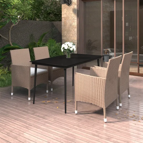 Ensemble à manger de jardin coussins 5 pcs Résine tressée Verre