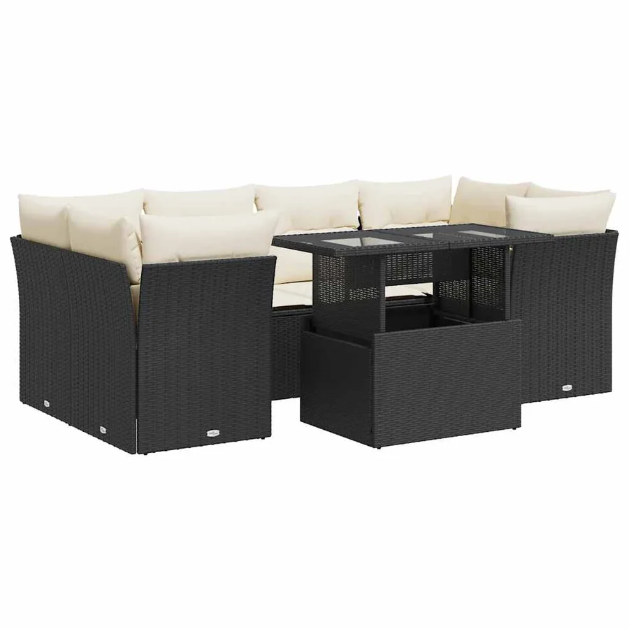 Salon de jardin 7 pcs avec coussins noir résine tressée 55 x 62 x 69 cm - 71,2 kg - 2
