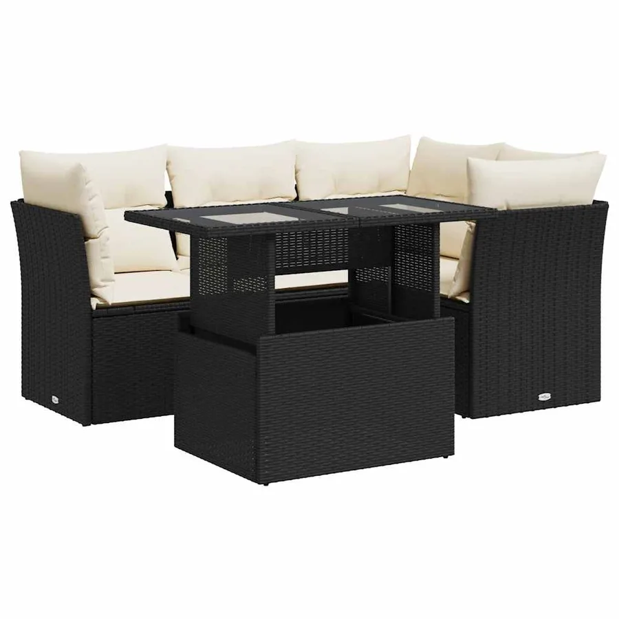 Salon de jardin 5 pcs avec coussins noir résine tressée - 2