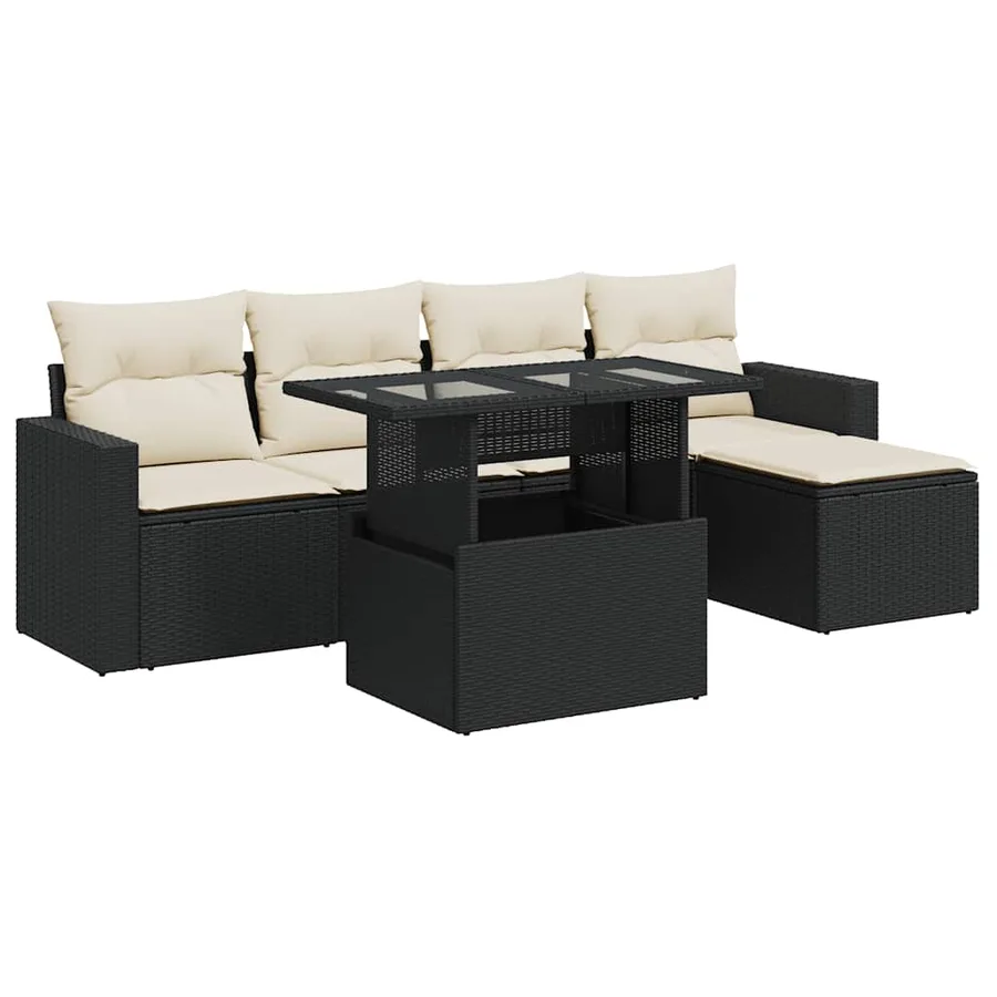 Salon de jardin 6 pcs avec coussins noir résine tressée - 2