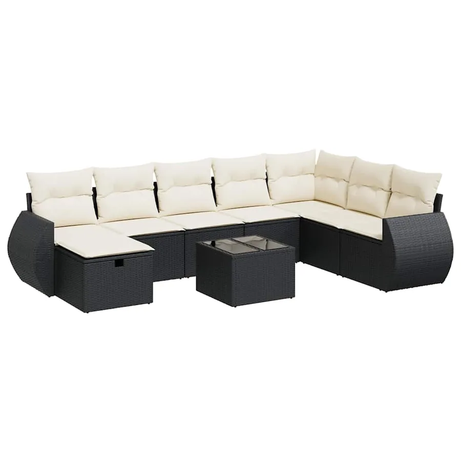Salon de jardin 9 pcs avec coussins noir résine tressée - 2