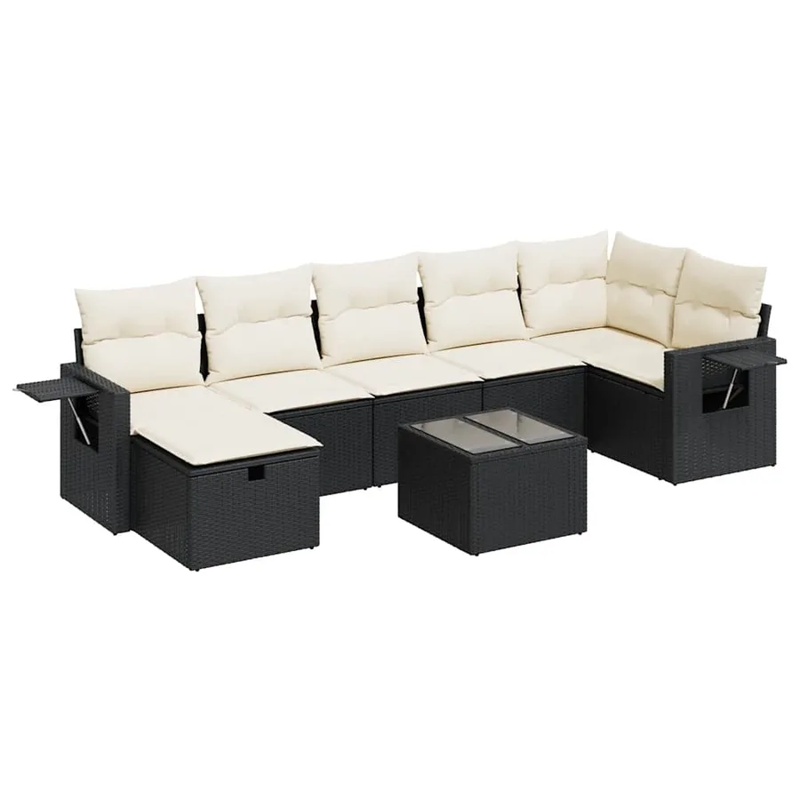 Salon de jardin 8 pcs avec coussins noir résine tressée - 2
