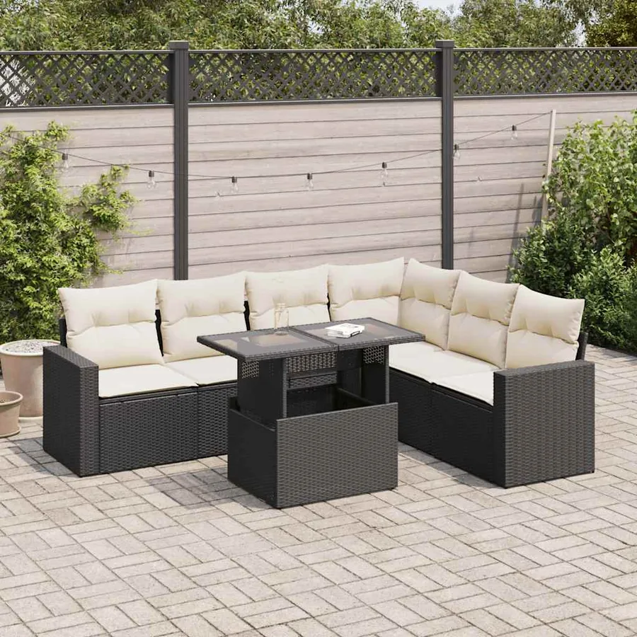 Salon de jardin 7 pcs avec coussins noir résine tressée 55 x 62 x 69 cm - 67,6 kg