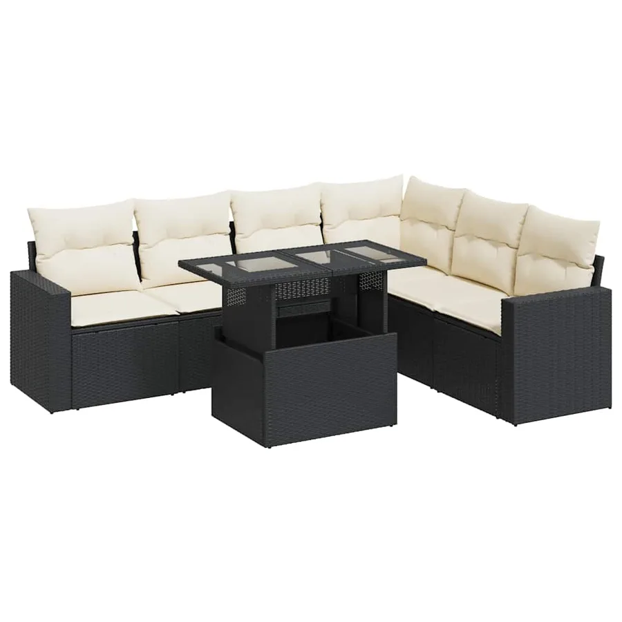 Salon de jardin 7 pcs avec coussins noir résine tressée 55 x 62 x 69 cm - 67,6 kg - 2