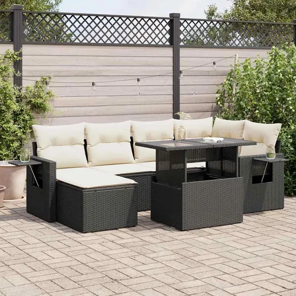 Salon de jardin 7 pcs avec coussins noir résine tressée 55 x 62 x 69 cm - 69,0 kg