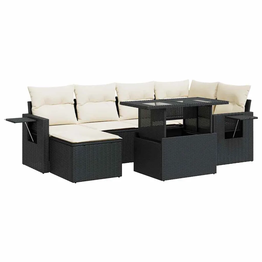 Salon de jardin 7 pcs avec coussins noir résine tressée 55 x 62 x 69 cm - 69,0 kg - 2
