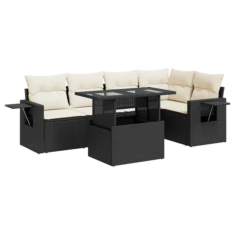 Salon de jardin 6 pcs avec coussins noir résine tressée - 2