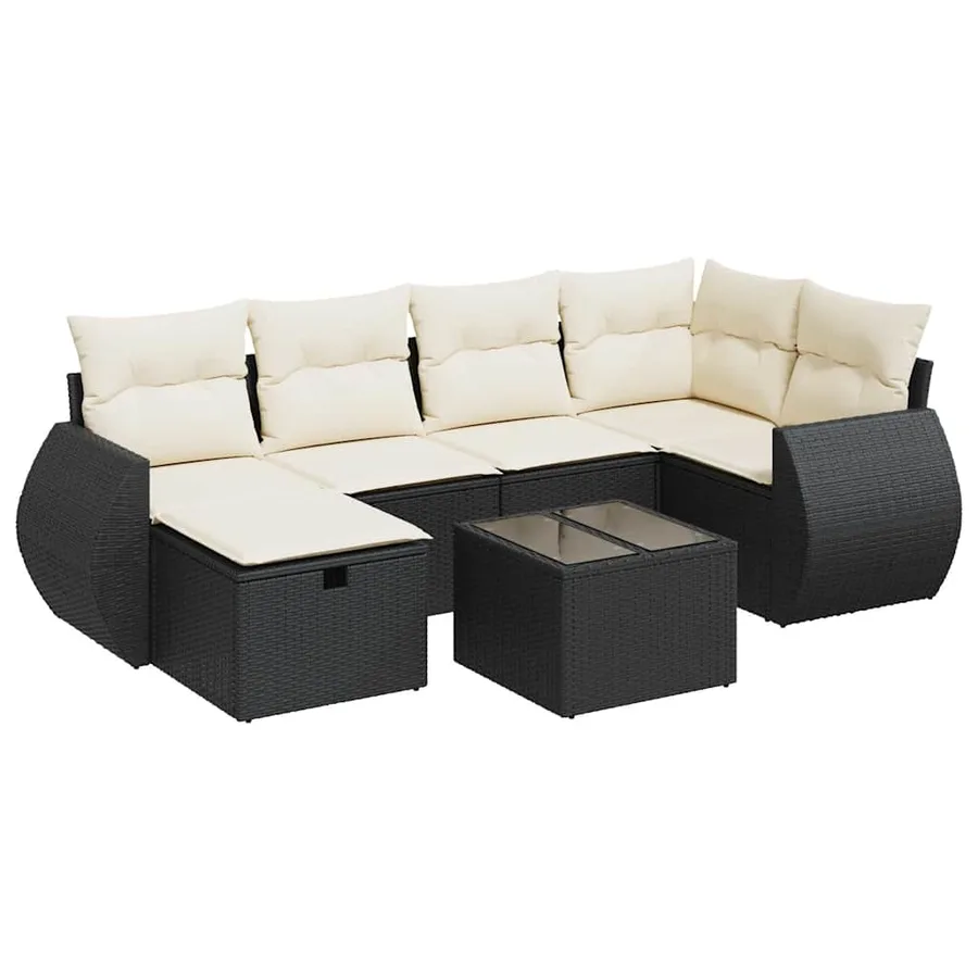 Salon de jardin 7 pcs avec coussins noir résine tressée 71 x 62 x 69 cm - 60,4 kg - 2