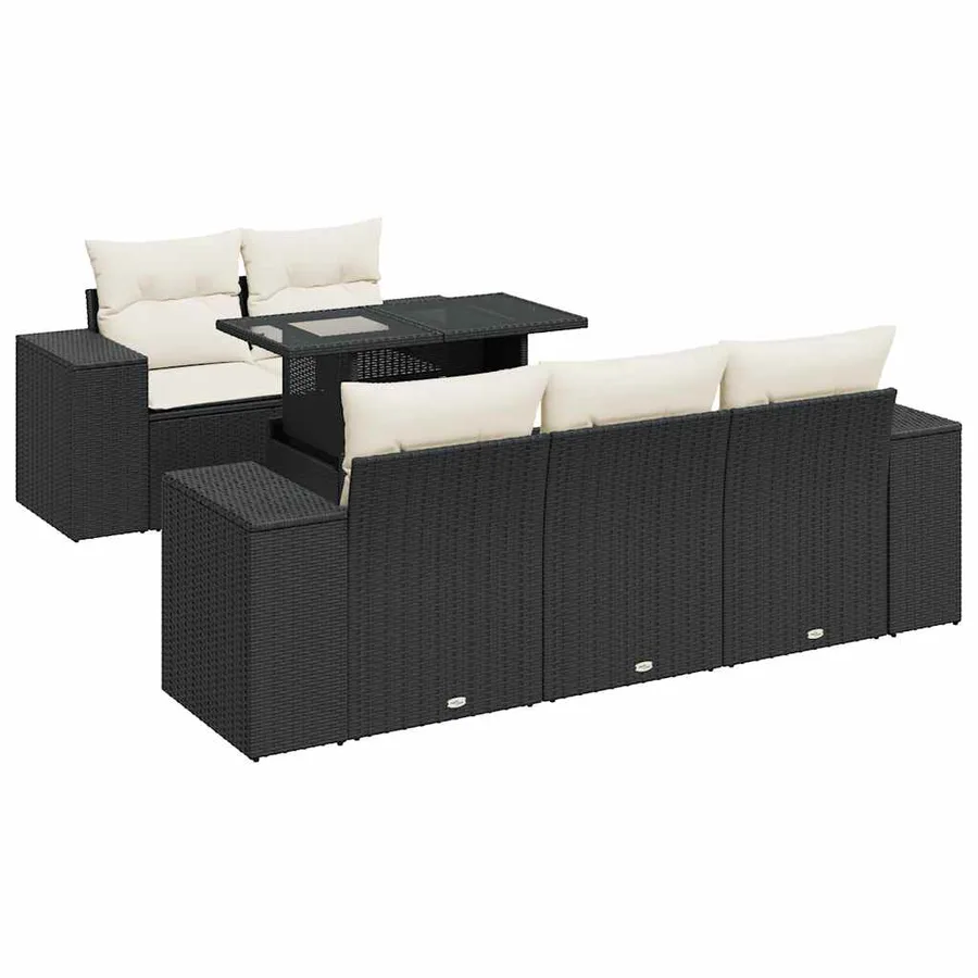 Salon de jardin 6 pcs avec coussins noir résine tressée - 2