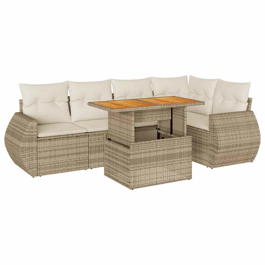 Salon de jardin avec coussins 6 pcs beige résine tressée - 2