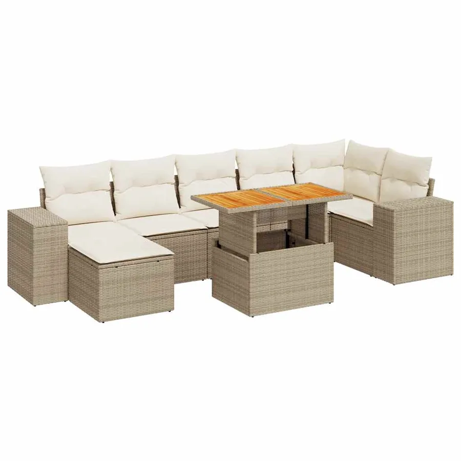 Salon de jardin avec coussins 8 pcs beige résine tressée - 2
