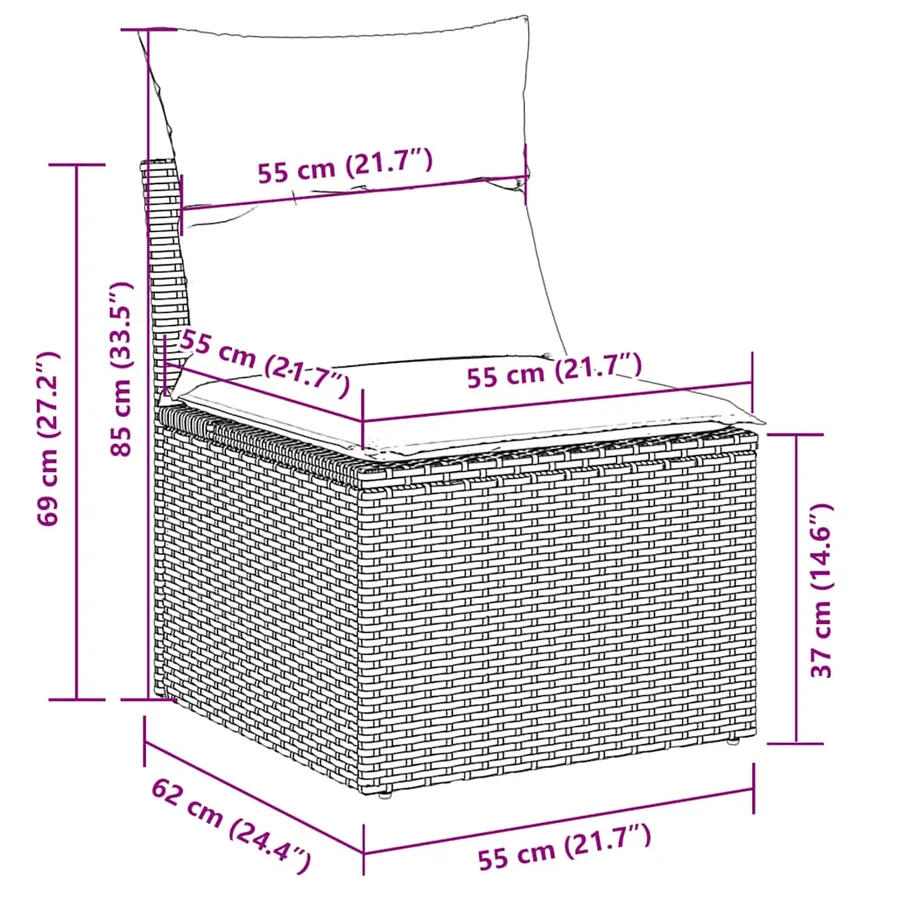 Salon de jardin avec coussins 9 pcs beige résine tressée acacia - 19