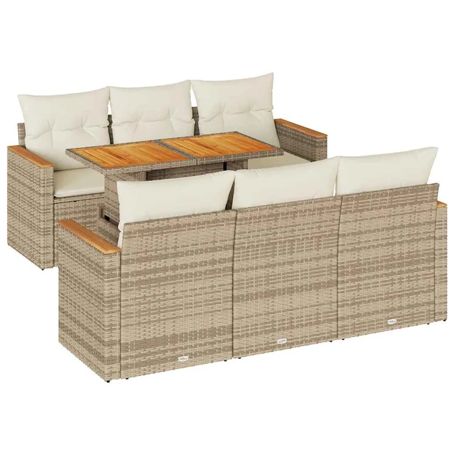 Salon de jardin avec coussins 7 pcs beige résine tressée acacia - 2
