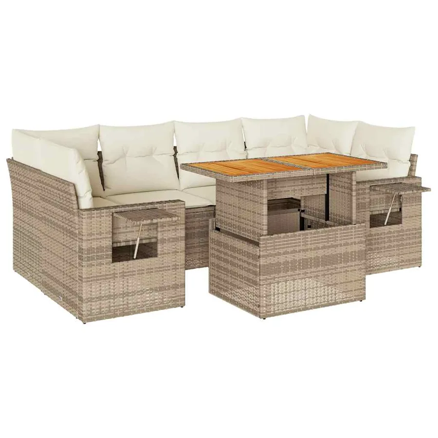Salon de jardin avec coussins 7 pcs beige résine tressée - 2