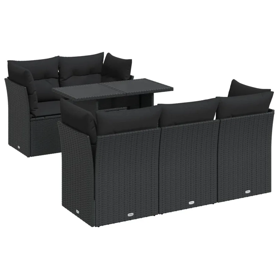 Salon de jardin 6 pcs avec coussins noir résine tressée - 2