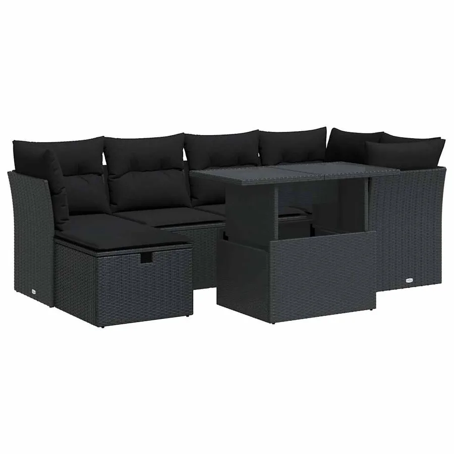 Salon de jardin 7 pcs avec coussins noir résine tressée 55 x 62 x 69 cm - 68,2 kg - 2