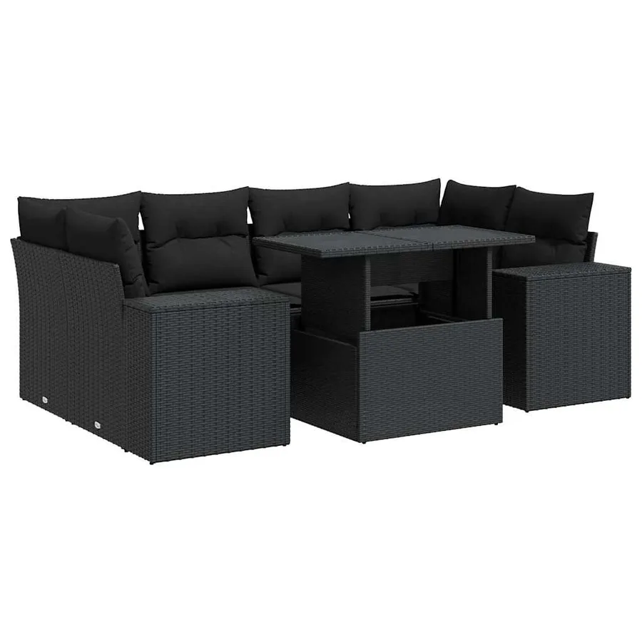 Salon de jardin 7 pcs avec coussins noir résine tressée 62 x 62 x 69 cm - 73,4 kg - 2