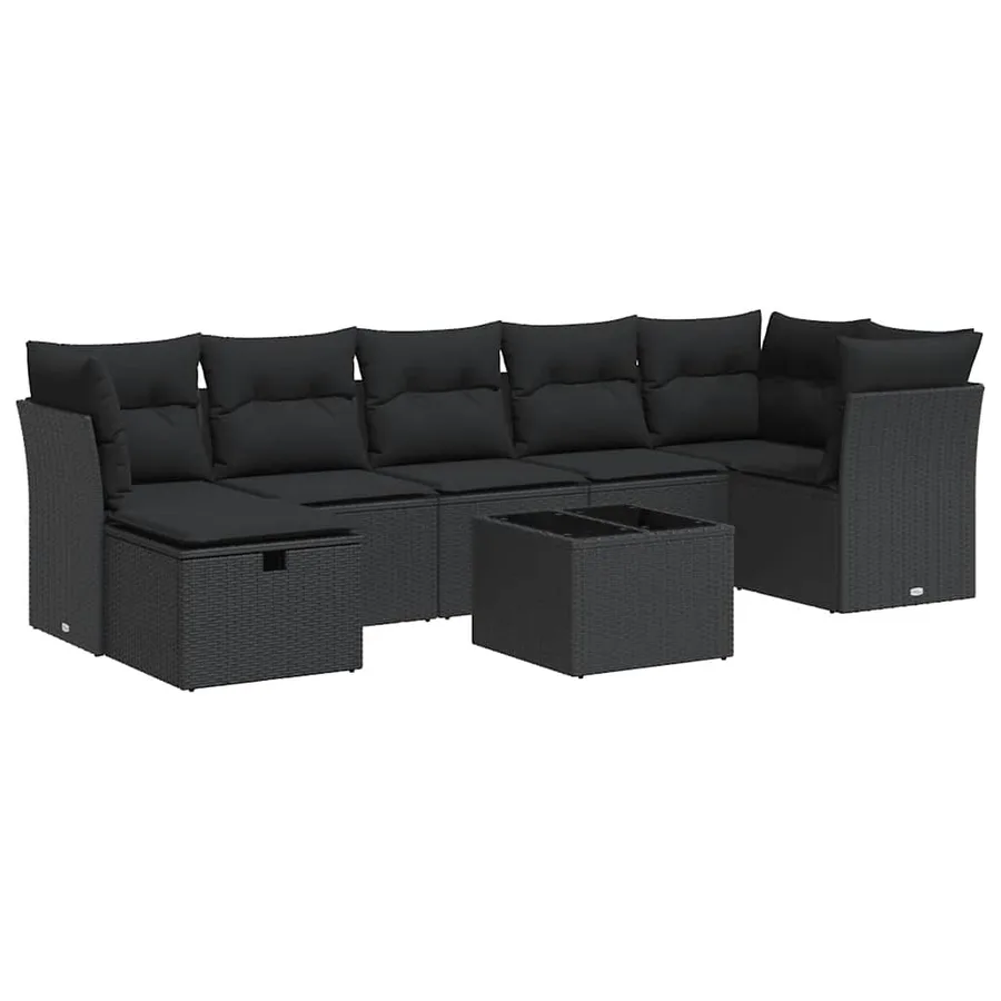 Salon de jardin 8 pcs avec coussins noir résine tressée - 2