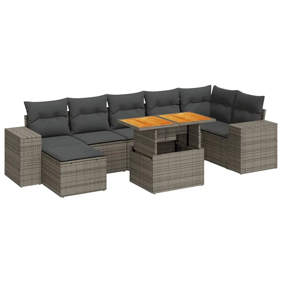 Salon de jardin 8 pcs avec coussins gris résine tressée - 2
