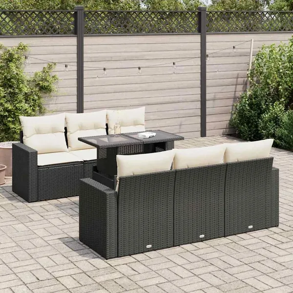 Salon de jardin 7 pcs avec coussins noir résine tressée 55 x 62 x 69 cm - 69,8 kg