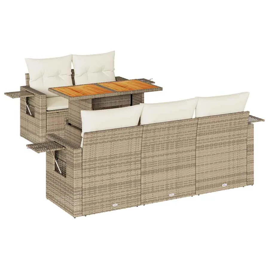 Salon de jardin avec coussins 6 pcs beige résine tressée - 2