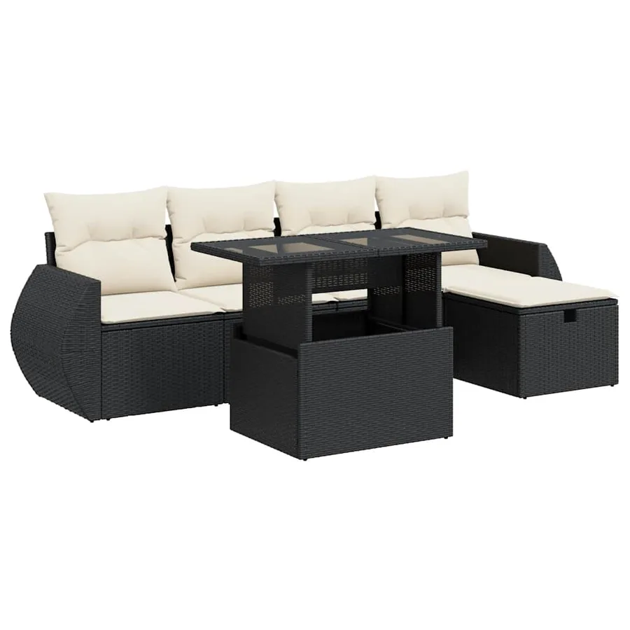 Salon de jardin 6 pcs avec coussins noir résine tressée - 2