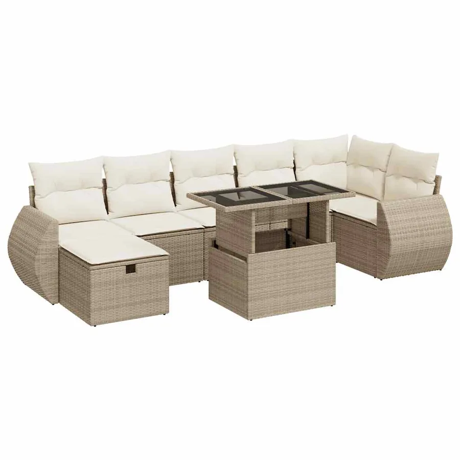 Salon de jardin avec coussins 8 pcs beige résine tressée - 2