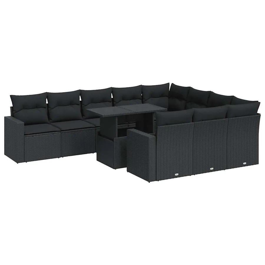 Salon de jardin 11 pcs avec coussins noir résine tressée - 2