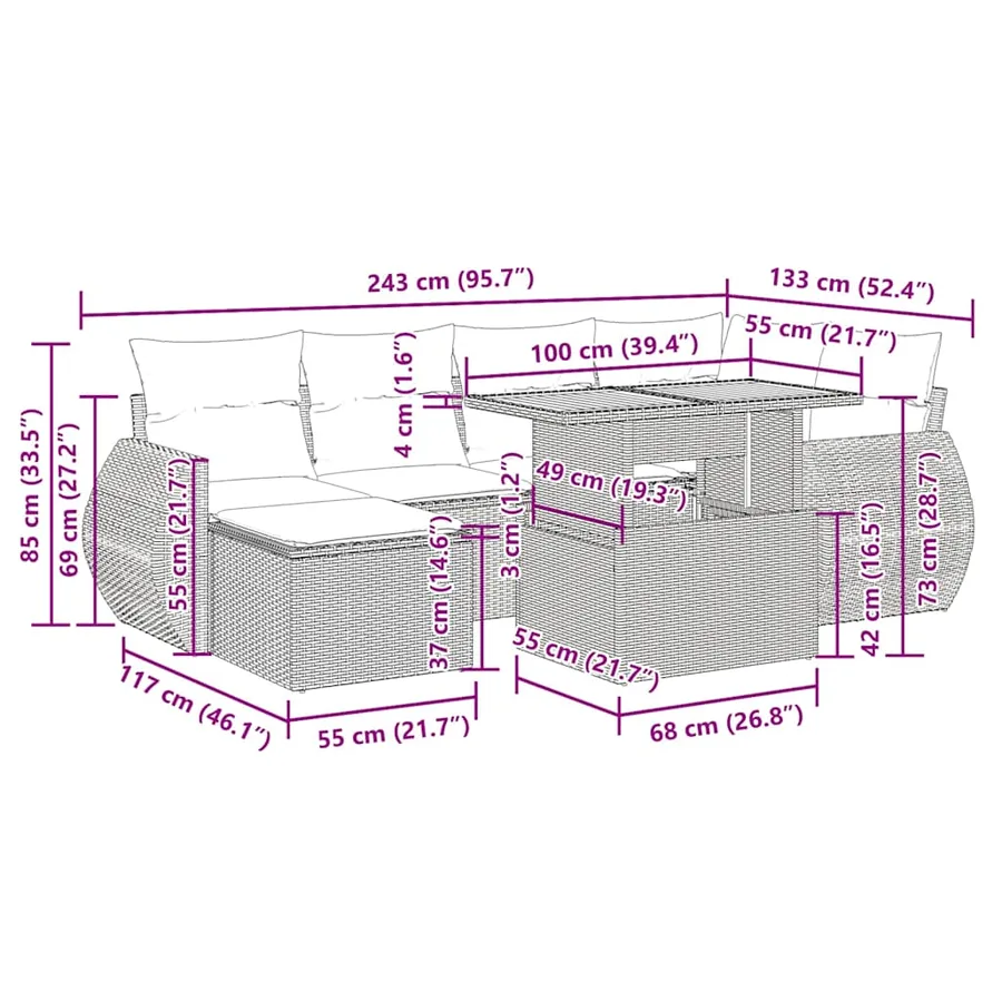 Salon de jardin avec coussins 7 pcs gris résine tressée - 15