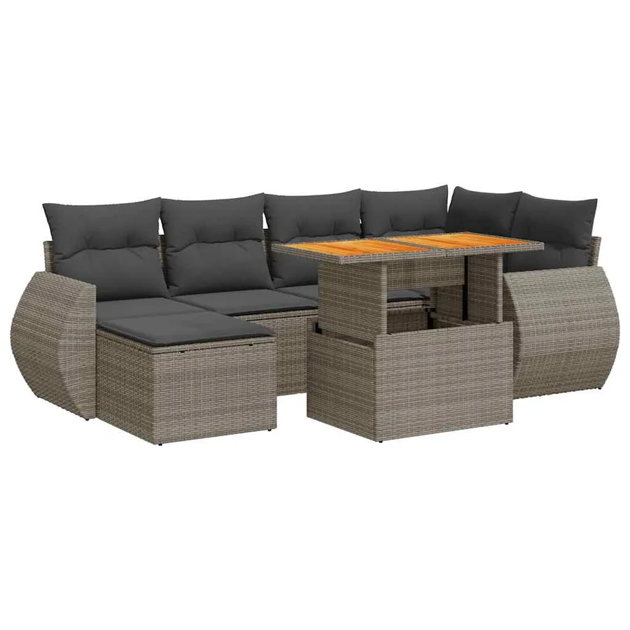 Salon de jardin avec coussins 7 pcs gris résine tressée - 2