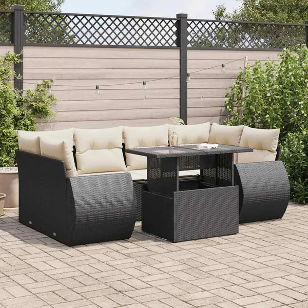 Salon de jardin 7 pcs avec coussins noir résine tressée 55 x 62 x 69 cm - 70,7 kg