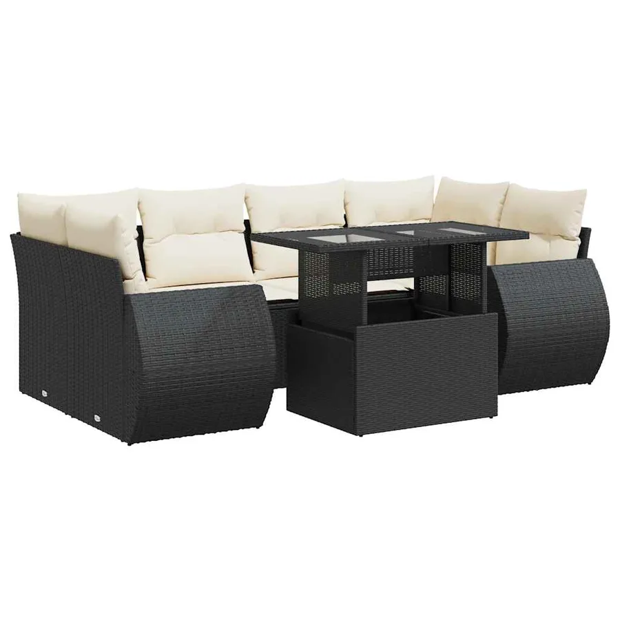 Salon de jardin 7 pcs avec coussins noir résine tressée 55 x 62 x 69 cm - 70,7 kg - 2