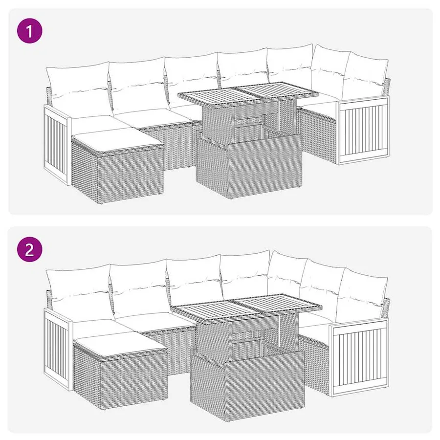 Salon de jardin avec coussins 8 pcs beige résine tressée acacia - 12