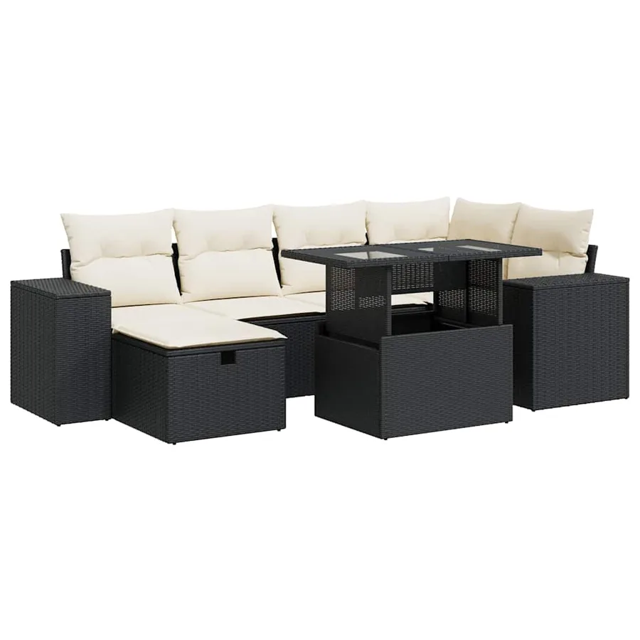 Salon de jardin 8 pcs avec coussins noir résine tressée - 2