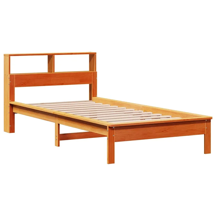 Lit bibliothèque sans matelas cire marron 90x200 cm pin massif - 7